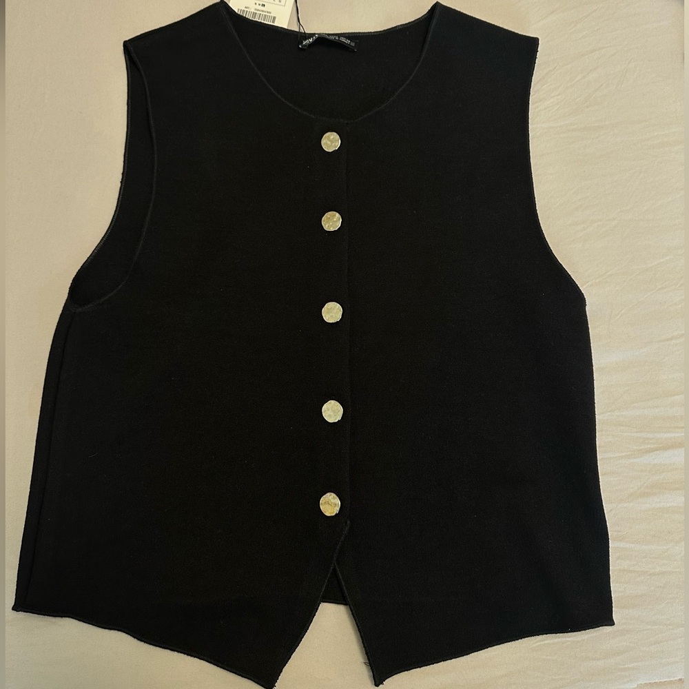 Zara Black Buttoned Vest Top